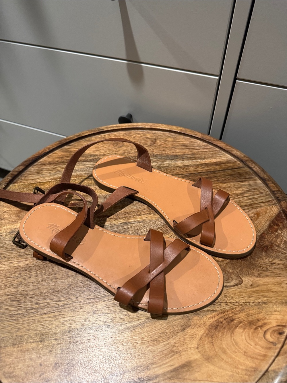 Madewell Brown Leather Strappy Ankle-Tie Sandals